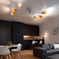 Deckenleuchte Deckenlampe Spotleuchte Wohnzimmerleuchte Schlafzimmer, 6 flammig, Nickel matt Chrom Glas gelb orange, 6x GU10 9W 420Lm 2700K, HxLxT von Globo