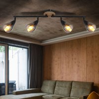 Deckenleuchte Deckenlampe Wohnzimmerleuchte Esszimmerlampe Schlafzimmerleuchte, Metall schwarz Holz braun Glas rauchfarben, 4 Flammig Spots beweglich von Globo