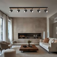 Deckenleuchte Deckenstrahler schwarz Spot Spotleiste 6 flammig, mdf Holzoptik skandinavisch, 6x GU10 Fassungen, LxBxH 115x6x13,5cm von Globo