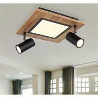 Deckenleuchte Holz eckig Deckenlampe Wohnzimmer Spots Deckenleuchte schwarz, Strahler schwenkbar, 1x led 2x GU10 getrennt schaltbar, LxH30x18 cm von Globo