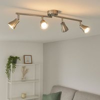 Deckenleuchte Strahler 4 flammig Deckenlampe silber Wohnraum Deckenleuchten, led Spots beweglich Metall, 4x GU10 4x 3 Watt 4x 280 lm, LxBxH 62,5x8x16 von Globo