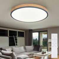 Deckenleuchte mit Fernbedienung led Deckenlampe dimmbar Wohnzimmerlampe, cct Nachtlicht, Alu Holzoptik, 1x led 40W 3500Lm, d 60 cm von Globo
