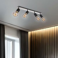 Deckenleuchte vier Strahler Deckenstrahler schwenkbar Spotleiste schwarz, Metall Holz, 4x E27 Fassungen, LxBxH 80x10x18 cm von Globo