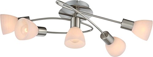 Globo Deckenstrahler 5 flammig Decken Spot Deckenlampe Spots Strahler Flur Lampe Glas Schirme (Deckenleuchte, Deckenlicht, Schlafzimmer, Wohnzimmer Leuchte, Küche, 61 x 36,5 cm, Fassung 5 x E14) von Globo