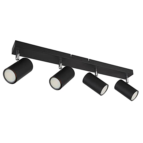 Deckenstrahler Deckenleuchte Spot 4 flammig schwarz Deckenlampe Wohnzimmer modern, schwenkbare Strahler, Metall, 4x GU10, LxBxH 56x6x12 von Globo