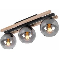 Globo - Deckenstrahler Holzleuchte 3-flammig Deckenlampe Deckenleuchte Schlafzimmerlampe, Glas rauch, Metall mdf hellbraun, 3x E27 Fassung, LxH 60 x von Globo