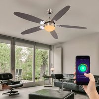 Deckenventilator Sommer Winter Ventilator mit Zugschalter App Sprachsteuerung, Flügel wendbar 3 Geschindigkeitsstufen, Smart Home led 5W 470lm,, DxH von Globo