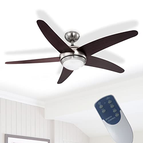 Deckenventilator mit Licht und Fernbedienung Leise Deckenleuchte mit Ventilator Beleuchtung (3 Stufen, Deckenlampe 60 Watt, 132 cm, Rechts Links Lauf) von Globo