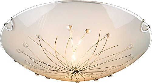 Design Deckenleuchte Wohnzimmer Glas satiniert Dekor Linien Steine klar Lampe Chrom Globo 40402-2 von Globo