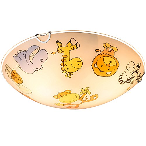 Globo Design Kinder Decken Lampe Zoo Tier Motiv Spiel Zimmer Beleuchtung Glas Leuchte bunt 40607 von Globo