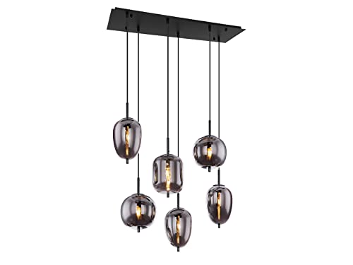 GLOBO 6-flammige LED Rauchglas Balkenpendelleuchte, Metall schwarz matt von GLOBO