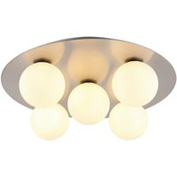 GLOBO Deckenleuchte nickel matt Opal Glas Metall H/D: ca. 15,5x50 cm G9 5 Brennstellen von Globo