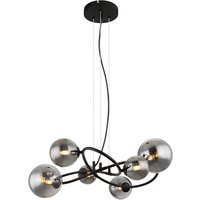 GLOBO LED-Pendelleuchte 10676 Rauch mattschwarz Metall Glas B/H/T: ca. 58,8x120x62,2 cm 6.0 Brennstellen von Globo