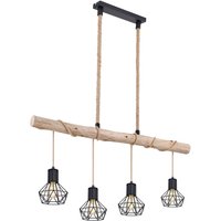 GLOBO Pendelleuchte 54017-4HH schwarz natur Metall Holz B/H/L: ca. 100x120x15 cm E27 4 Brennstellen von Globo