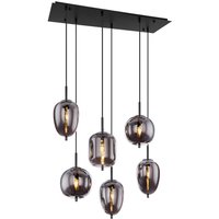 GLOBO Pendelleuchte Blacky 15345-6 schwarz Rauch Metall Rauchglas B/H/L: ca. 34x120x80 cm E14 6 Brennstellen von Globo