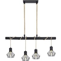 GLOBO Pendelleuchte PRISKA 54017-4H schwarz Metall Hanfseil B/H/T: ca. 100x120x15 cm von Globo