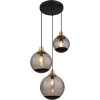 GLOBO Pendelleuchte Rauch schwarz Glas Metall H/D: ca. 120x51 cm E27 3 Brennstellen von Globo