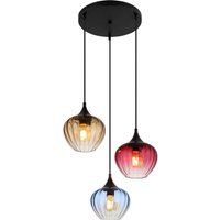 GLOBO Pendelleuchte SANDER 15748-3HR blau schwarz Glas Metall H/D: ca. 150x45 cm E27 3 Brennstellen von Globo