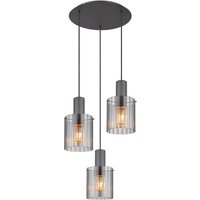 GLOBO Pendelleuchte dunkelgrau Rauch Glas Metall H/D: ca. 150x48 cm E27 3 Brennstellen von Globo