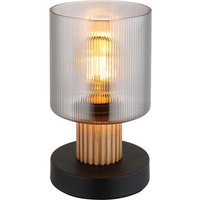 GLOBO Tischleuchte schwarz Rauch dunkelbraun Glas Holz Metall H/D: ca. 21x12 cm E27 1 Brennstellen von Globo