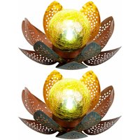 Garten Außenlampen Solarleuchte dekorative LED Solarleuchte im Lotusblüten Design, Glaskugel goldfarben, LED, 22cm, Terrasse, 2er Set von Globo