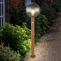 Gartenleuchte mit Bewegungsmelder Außenleuchte Stehlampe Standleuchte moderne Terrassenlampe, Holzoptik, Alu Glas, braun, E27 Fassung, DxH 25x100 cm von Globo