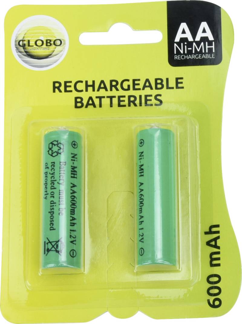 Globo Akkubatterien NiMH Mignon AA 600 mAh, 1,2 Volt 2er Blister von Globo