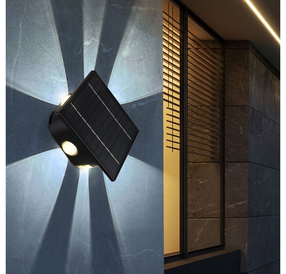 Globo Außen-Wandleuchte, LED-Leuchtmittel fest verbaut, Warmweiß, Tageslichtweiß, Solarlampe schwarz Außenleuchte Terrasse Wandlampe modern, Eckige von Globo
