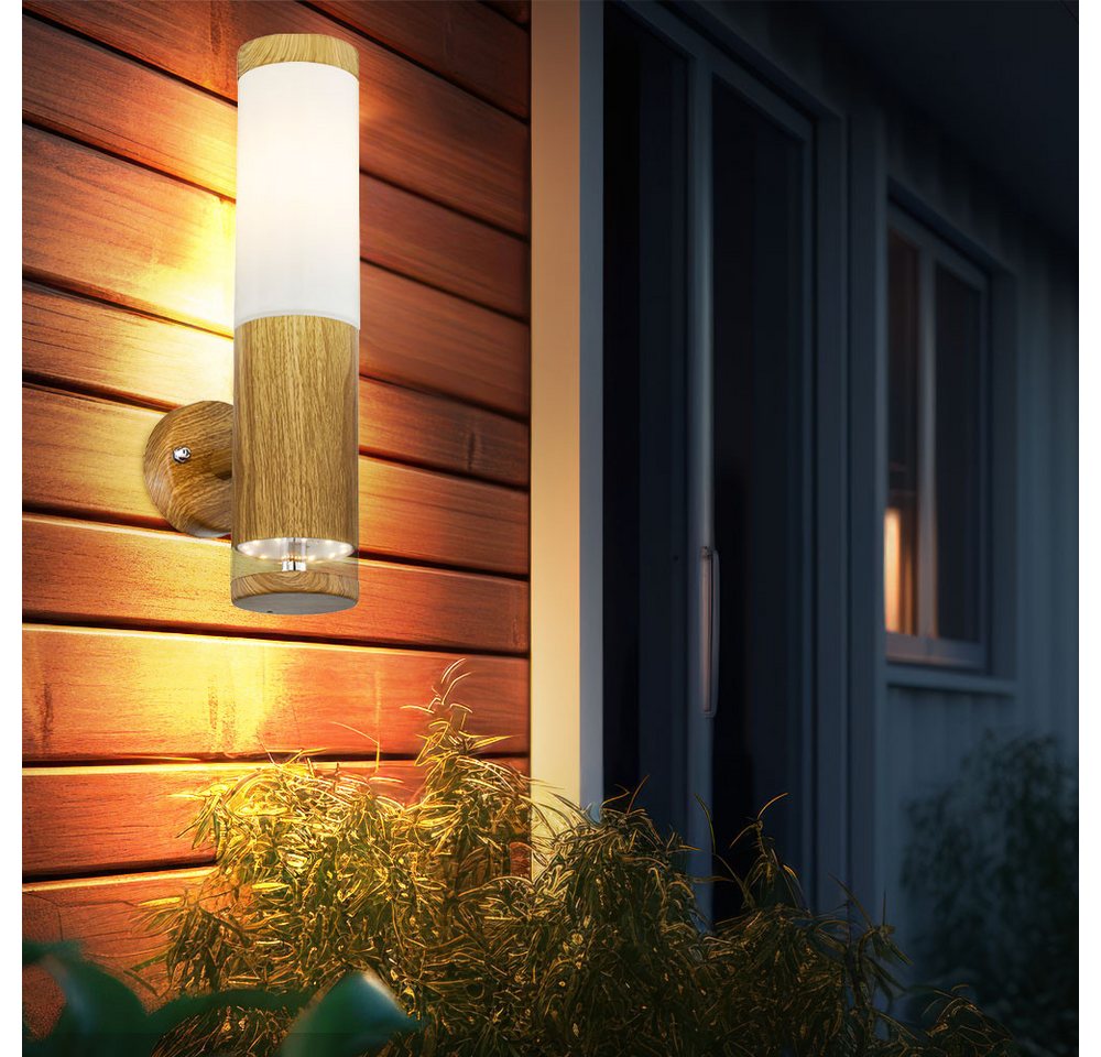 Globo Außen-Wandleuchte, Leuchtmittel nicht inklusive, Außenlampe Wandlampe Haustürlampe Bewegungsmelder Holzoptik LED H 35cm von Globo
