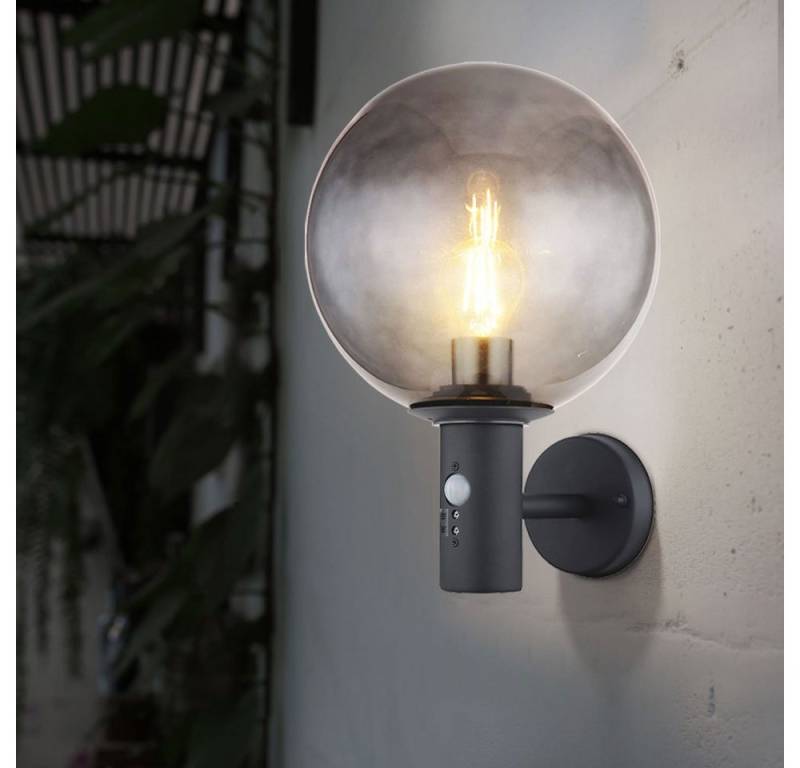 Globo Außen-Wandleuchte, Leuchtmittel nicht inklusive, Außenlampe mit Bewegungsmelder anthrazit Haus von Globo