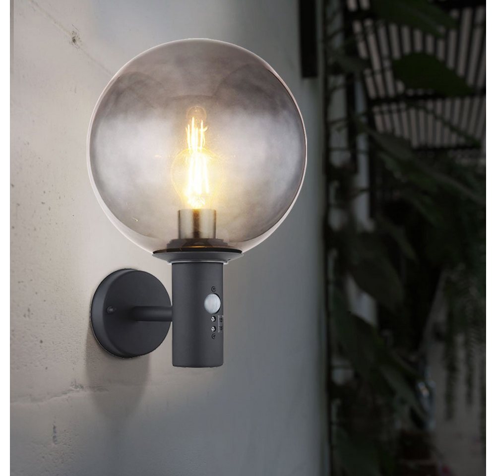 Globo Außen-Wandleuchte, Warmweiß, Außenlampe Bewegungsmelder Wandlampe LED Fassadenlampe rauch anthrazit von Globo