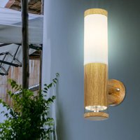 Außenlampe Wandleuchte Aussen Edelstahl led Balkon Aussenleuchte Wand, Holz Optik mit Deko led, 1x E27, BxH 8,5 x 35 cm von Globo