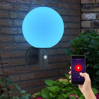 Außenleuchte Wandleuchte mit Bewegungsmelder Gartenleuchte Edelstahl Fassadenleuchte, Glaskugel weiß anthrazit, App Steuerung, Smart rgb led 10W von Globo