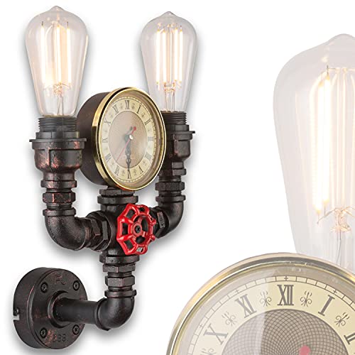 Außergewöhnliche Wandleuchte - Vintage Wand Spot Wandlampe Form einer Wasserleitung 2 Spots Retro Steampunk (Wandstrahler, Flurlampe, Fassung E27, Schwarz) von GLOBO