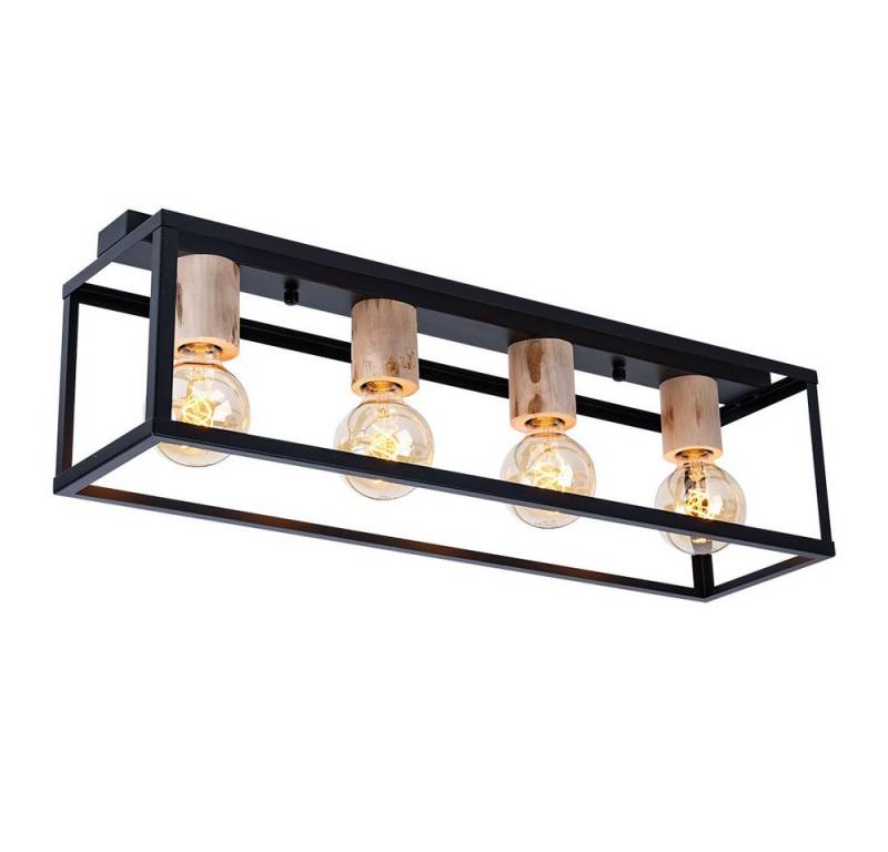 GLOBO LIGHTING Deckenleuchte, Leuchtmittel nicht inklusive, Vintage Decken Lampe schwarz Wohn Ess Zimmer Beleuchtung Holz Dekor von GLOBO LIGHTING