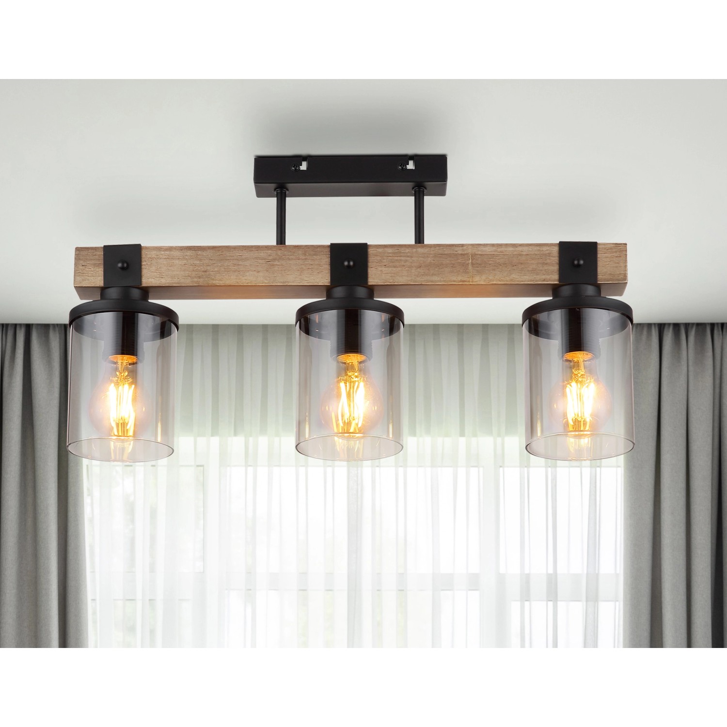 Globo Deckenleuchte 3-flammig Schwarz matt-Rauchfarben 520 x 100 x 286 mm Globo Deckenleuchte 3-flammig Schwarz matt-Rauchfarben 520 x 100 x 286 mm von Globo