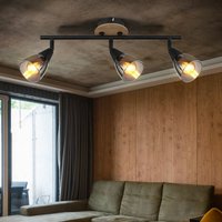 Globo - Deckenleuchte Deckenlampe Deckenstrahler Wohnzimmerlampe Schlafzimmerleuchte Flurlampe, Metall Holz Glas schwarz braun rauchfarben, 3 Flammig von Globo