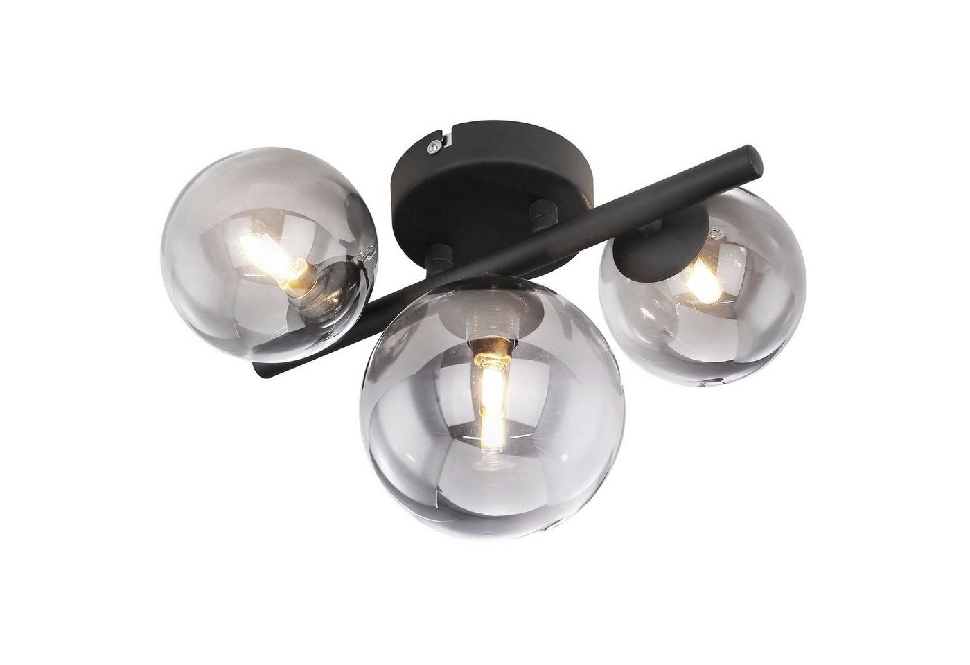 Globo Deckenleuchte Deckenleuchte Wohnzimmer LED Deckenlampe Rauchglas 56133-3W, spritzwassergeschützt, schwarz, inklusive Leuchtmittel, LED wechselbar, Warmweiß, Schlafzimmer, Garderobe & Flur, Esszimmer, Gästezimmer, Flur von Globo