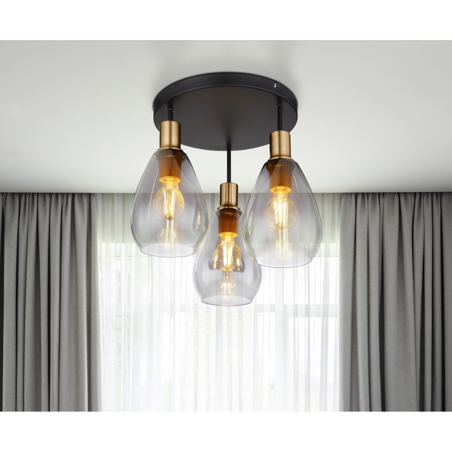 Globo Deckenleuchte Fanni 3-flammig Schwarz matt-Rauchfarben 380 x 380 mm Globo Deckenleuchte Fanni 3-flammig Schwarz matt-Rauchfarben 380 x 380 mm von Globo