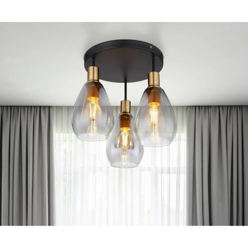 Globo Deckenleuchte Fanni 3-flammig Schwarz matt-Rauchfarben 380 x 380 mm von Globo