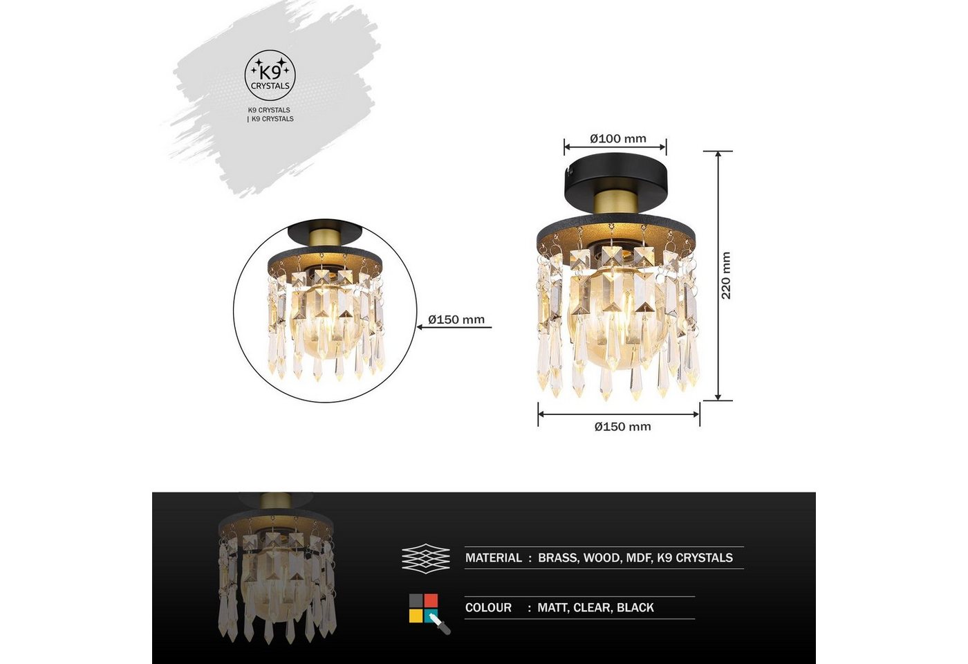 GLOBO LIGHTING Deckenleuchte Deckenleuchte Wohnzimmer Deckenlampe Schlafzimmer Kristalle schwarz GLOBO LIGHTING Deckenleuchte Deckenleuchte Wohnzimmer Deckenlampe Schlafzimmer Kristalle schwarz von GLOBO LIGHTING