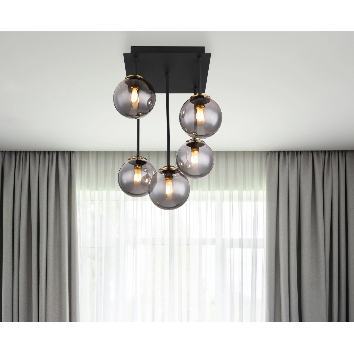 Globo Deckenleuchte Jorge 5-flammig Schwarz matt-Rauchfarben 255 x 255 x 380 mm Globo Deckenleuchte Jorge 5-flammig Schwarz matt-Rauchfarben 255 x 255 x 380 mm von Globo