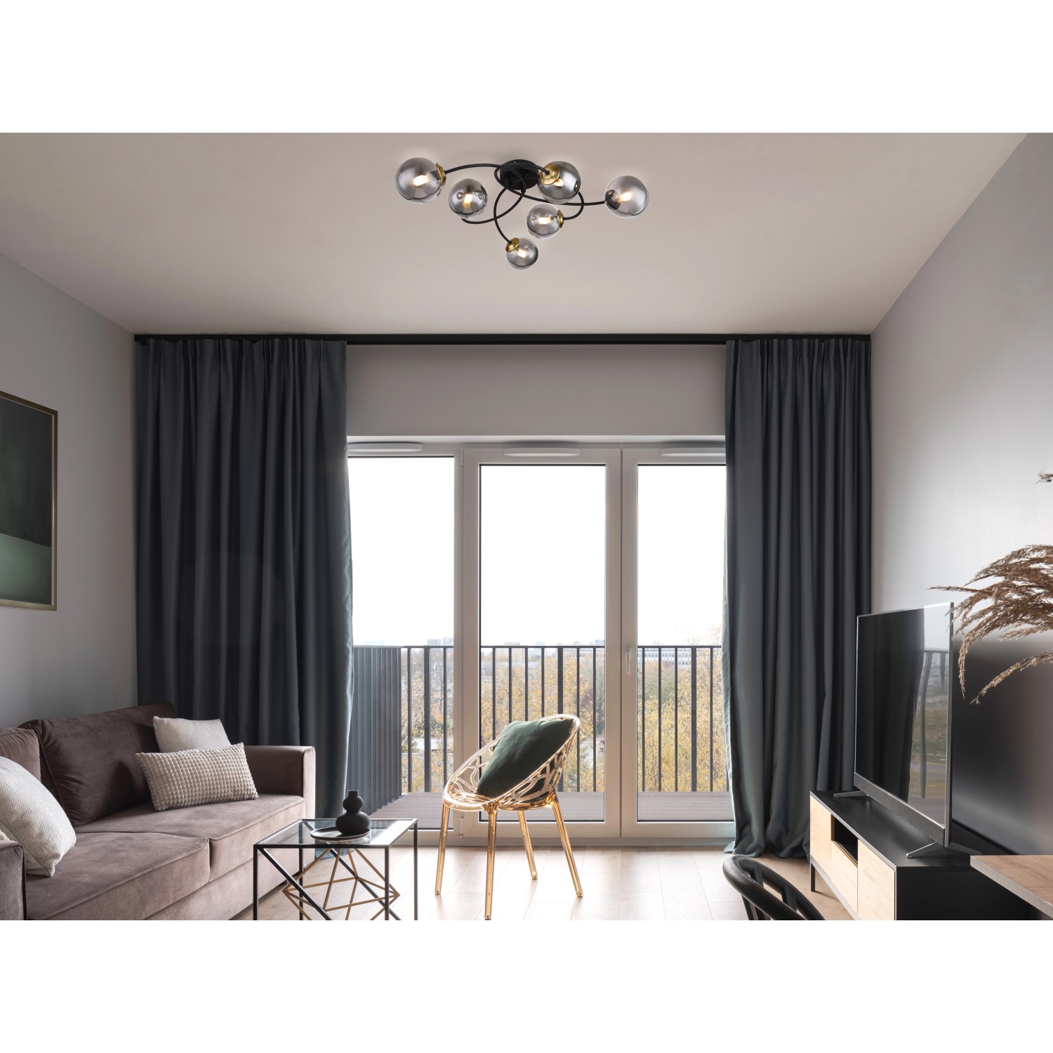 Globo Deckenleuchte Jorge 6-flammig Schwarz matt-Rauchfarben 520 x 450 x 175 mm Globo Deckenleuchte Jorge 6-flammig Schwarz matt-Rauchfarben 520 x 450 x 175 mm von Globo