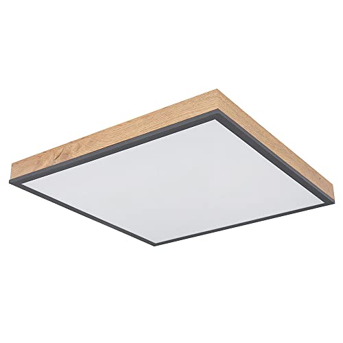 Globo Deckenleuchte LED Panel Deckenpanel Bürolampe Decke Holzoptik graphit, ALU MDF, 24W 1500Lm warmweiß, LxBxH 45x45x6,5 cm von Globo