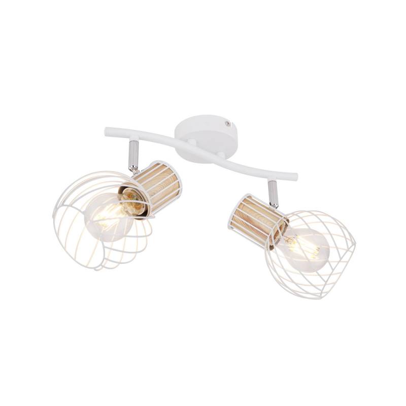 Globo Deckenleuchte Lampe Luise Weiß Holzoptik 2 Flammig E27 Eisen Leuchte B-Ware von Globo