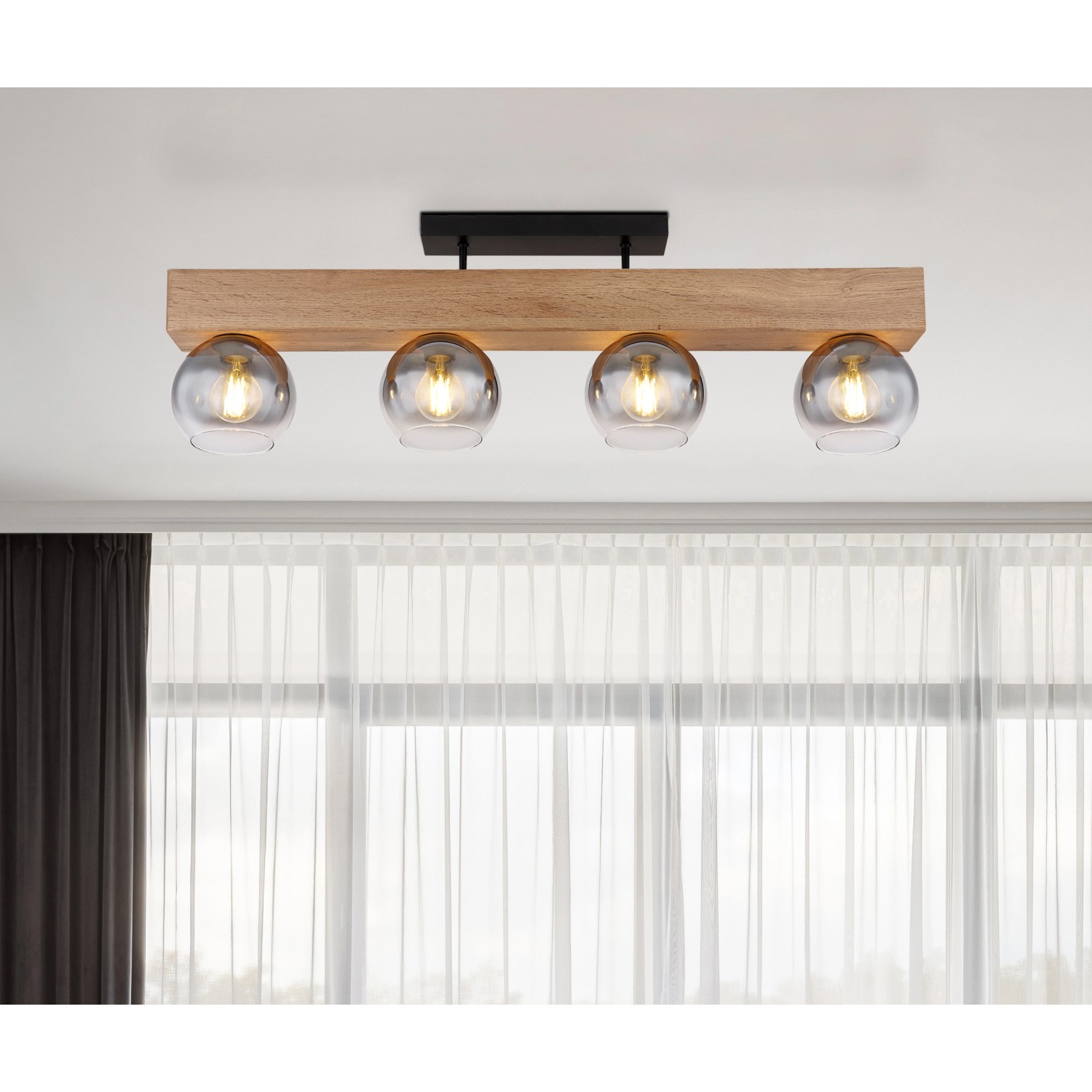 Globo Deckenleuchte Moitas 4-flammig Schwarz matt-Rauchfarben 900 x 150 x 280 mm Globo Deckenleuchte Moitas 4-flammig Schwarz matt-Rauchfarben 900 x 150 x 280 mm von Globo