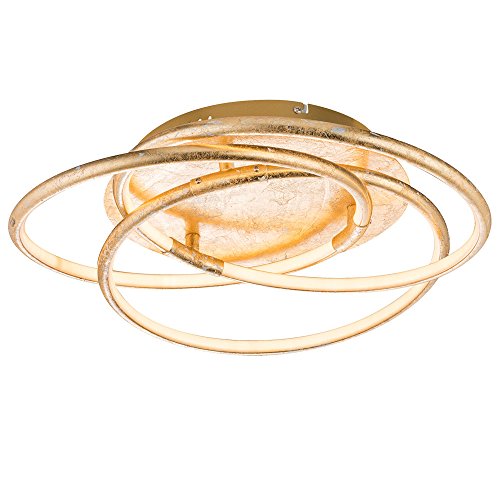 Globo Deckenleuchte Ringe Designleuchte gold Deckenlampe Wohnzimmer Modern, Alu, satiniert, LED 30W 2100Lm warmweiß, DxH 50x14 cm von Globo