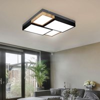 Deckenlampe Wohnzimmerlampe schwarz Holzleuchte led Deckenleuchte Schlafzimmer, Metall, mdf, Kunststoff, 50W 3000lm warmweiß, LxBxH 60x60x9 von Globo