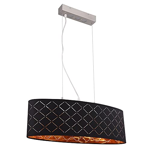 GLOBO Deckenleuchte hängend Hängelampe Esstisch Wohnzimmer Lampe Decke hängend Wohnzimmer, 3 Flammig Stanzungen, Metall Textil schwarz gold, 3x LED 7W 1065Lm 2700K, LxBxH 65x25x140cm von GLOBO