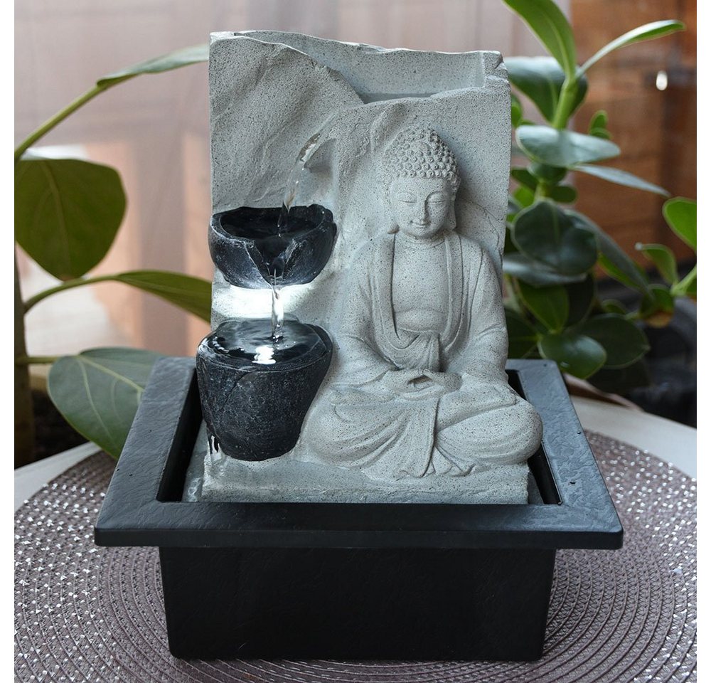 Globo Gartenbrunnen, LED Tisch Spring Brunnen Buddha Design Wasser Spiel Wohn Zimmer von Globo